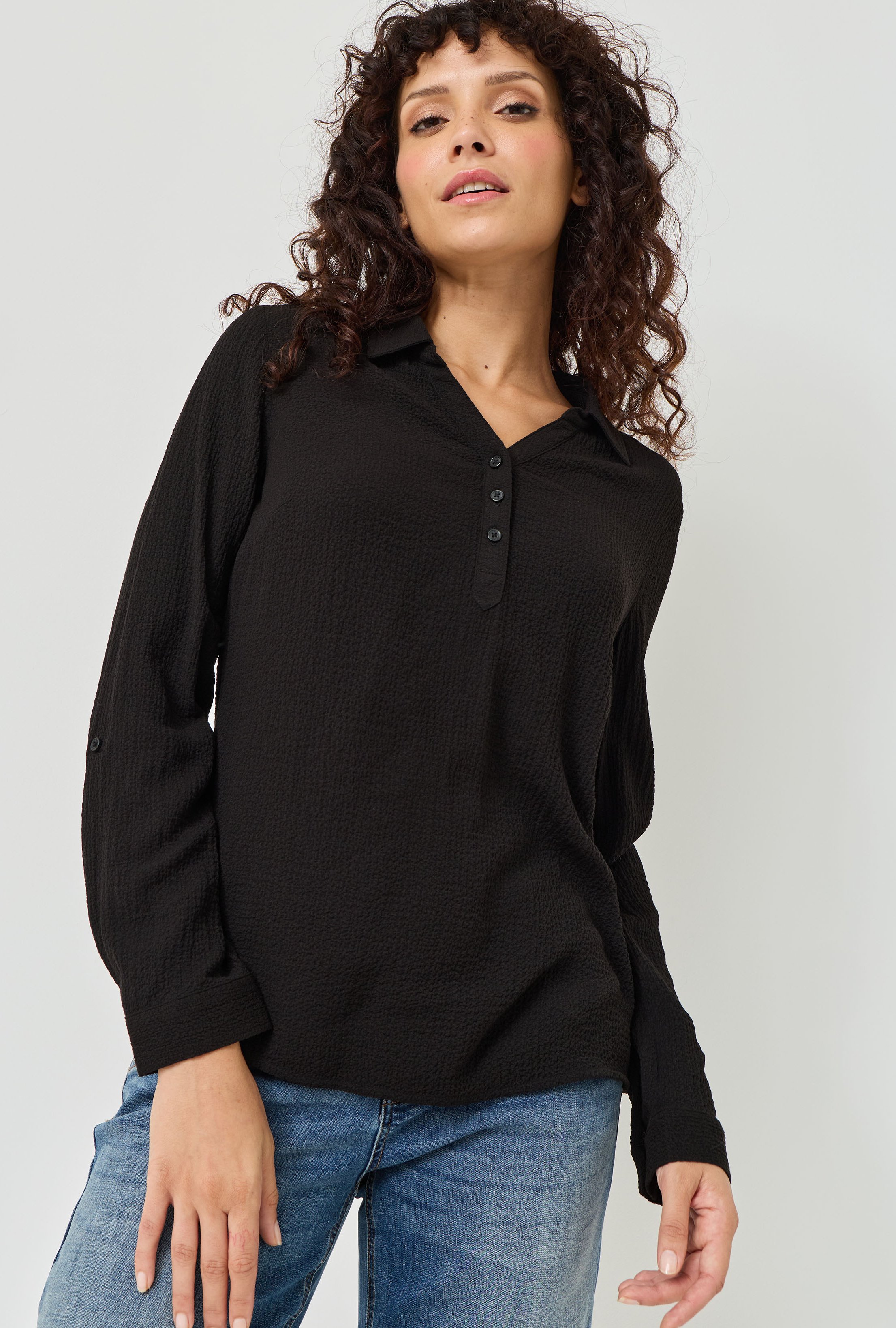 Schlupfbluse mit Hemdkragen