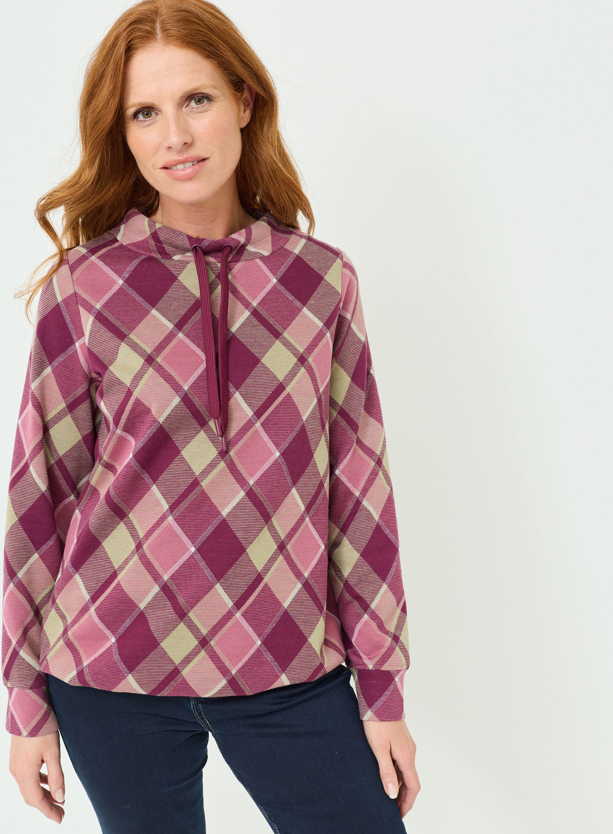 Karo-Sweatshirt mit Kordel