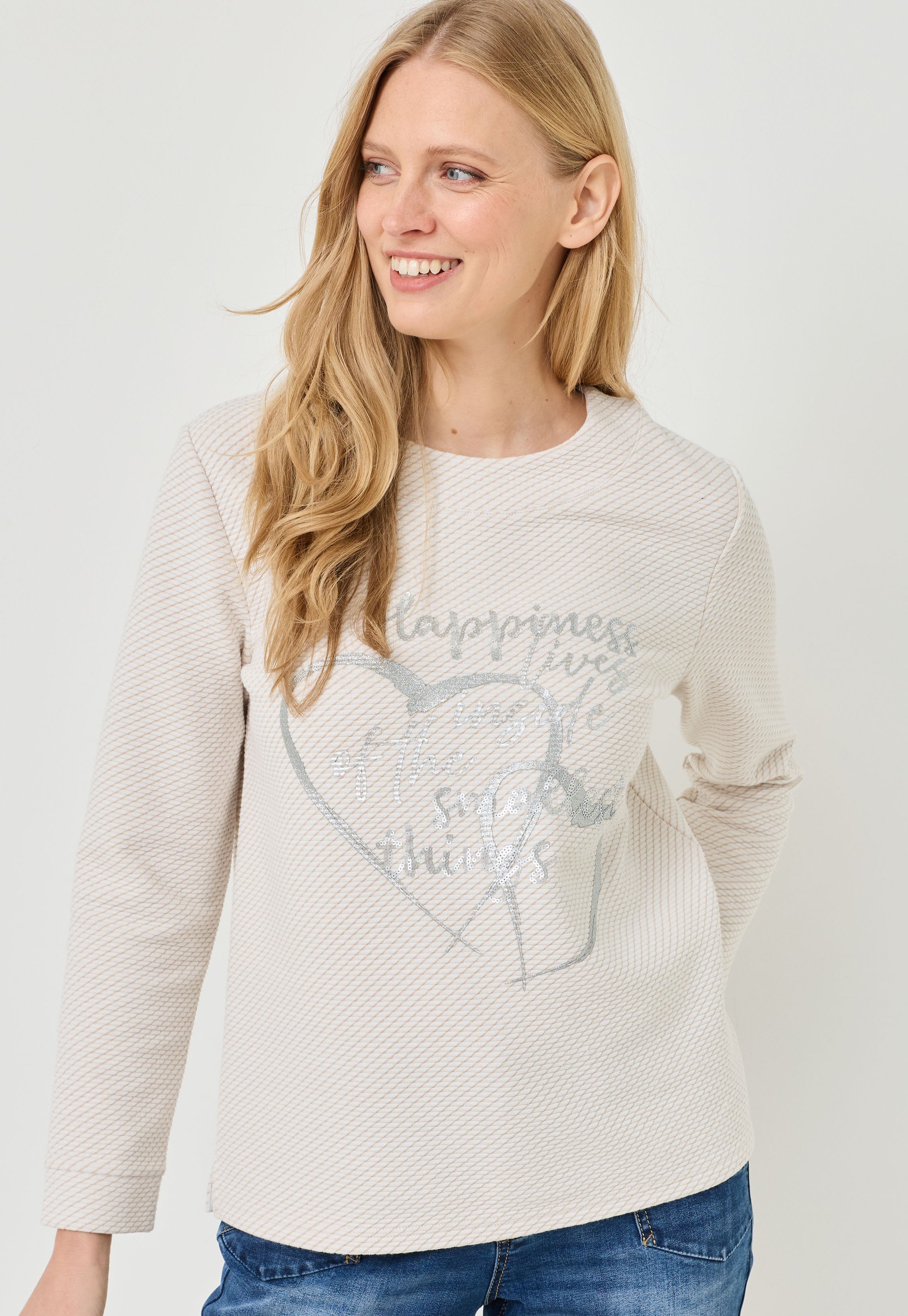 Struktur-Sweat mit Glitzerprint