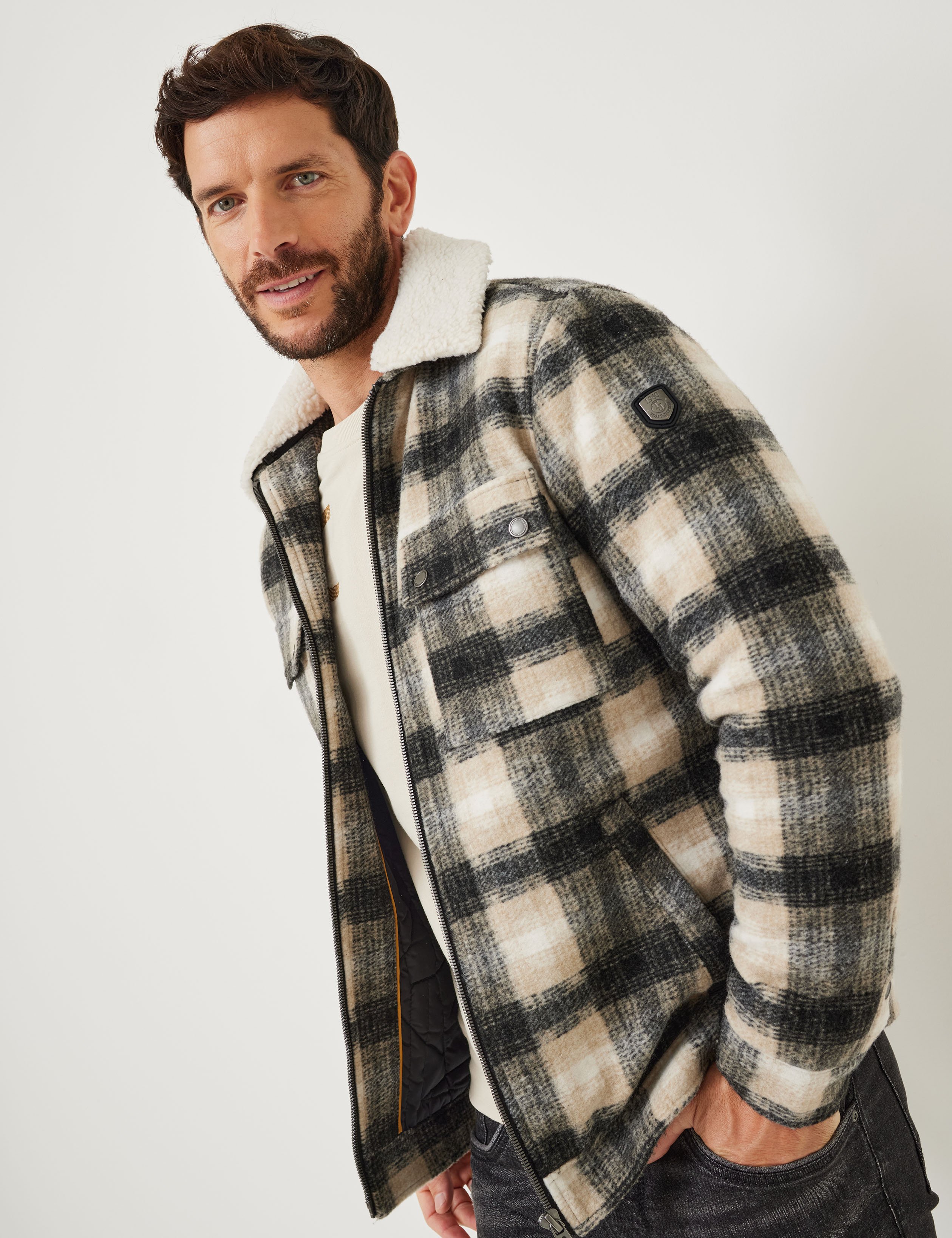 Karo-Blouson in Woll-Optik