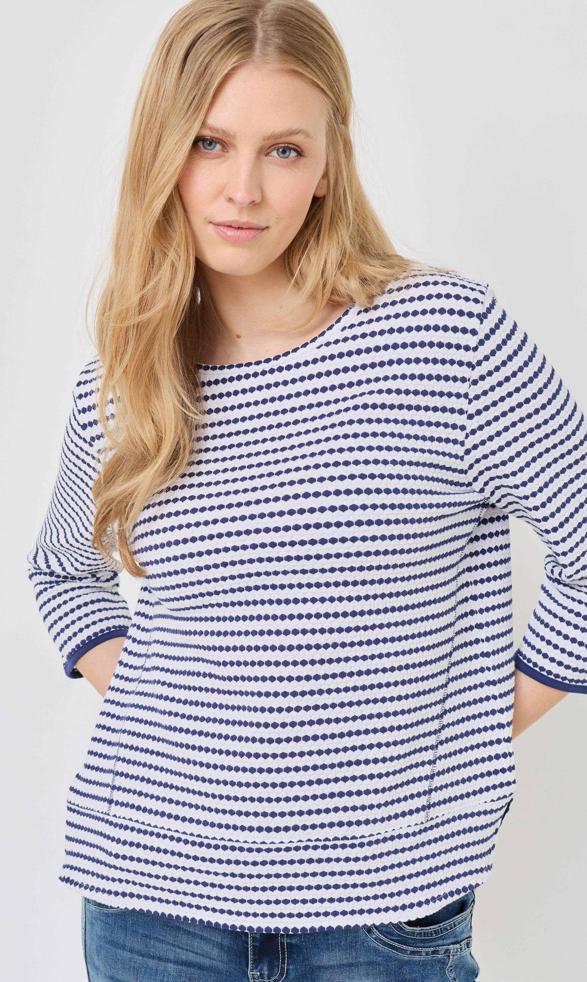 3/4-Arm Shirt in Piqué-Optik