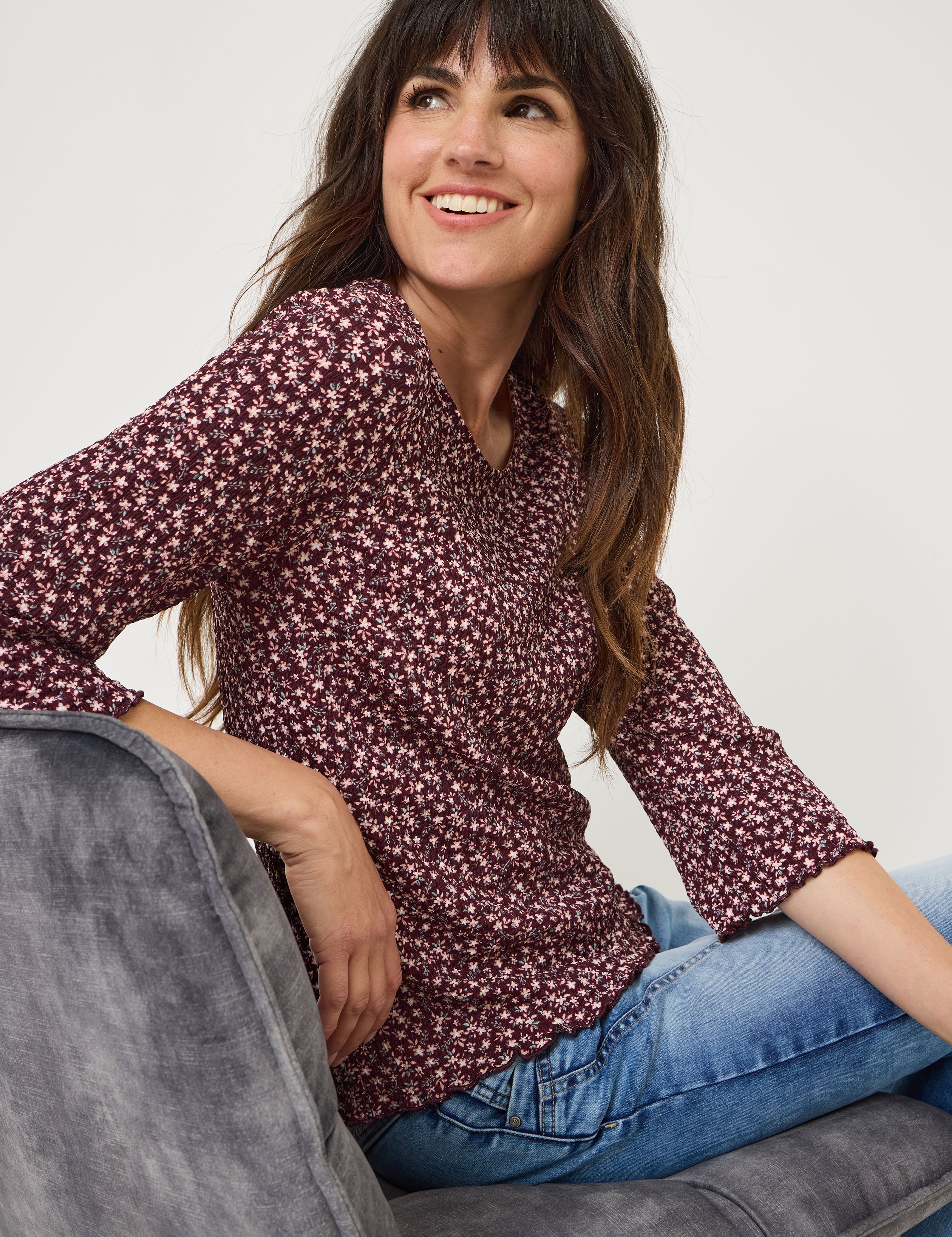 Struktur-Shirt mit Blümchenprint