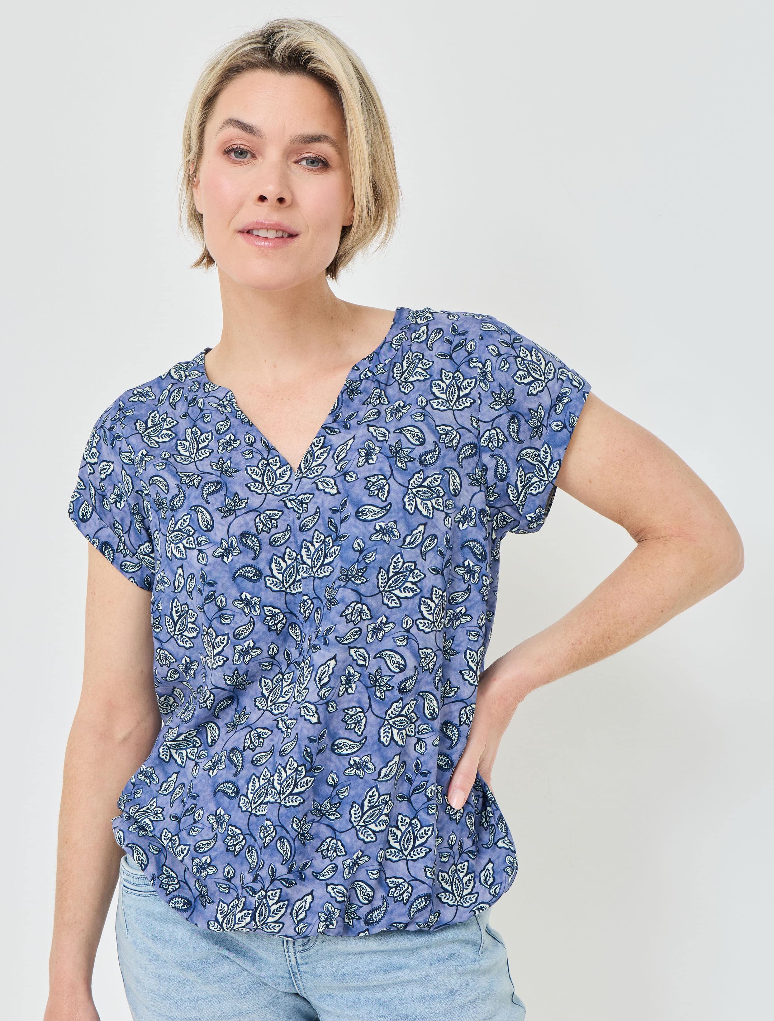 Print-Bluse mit Elastik-Saum