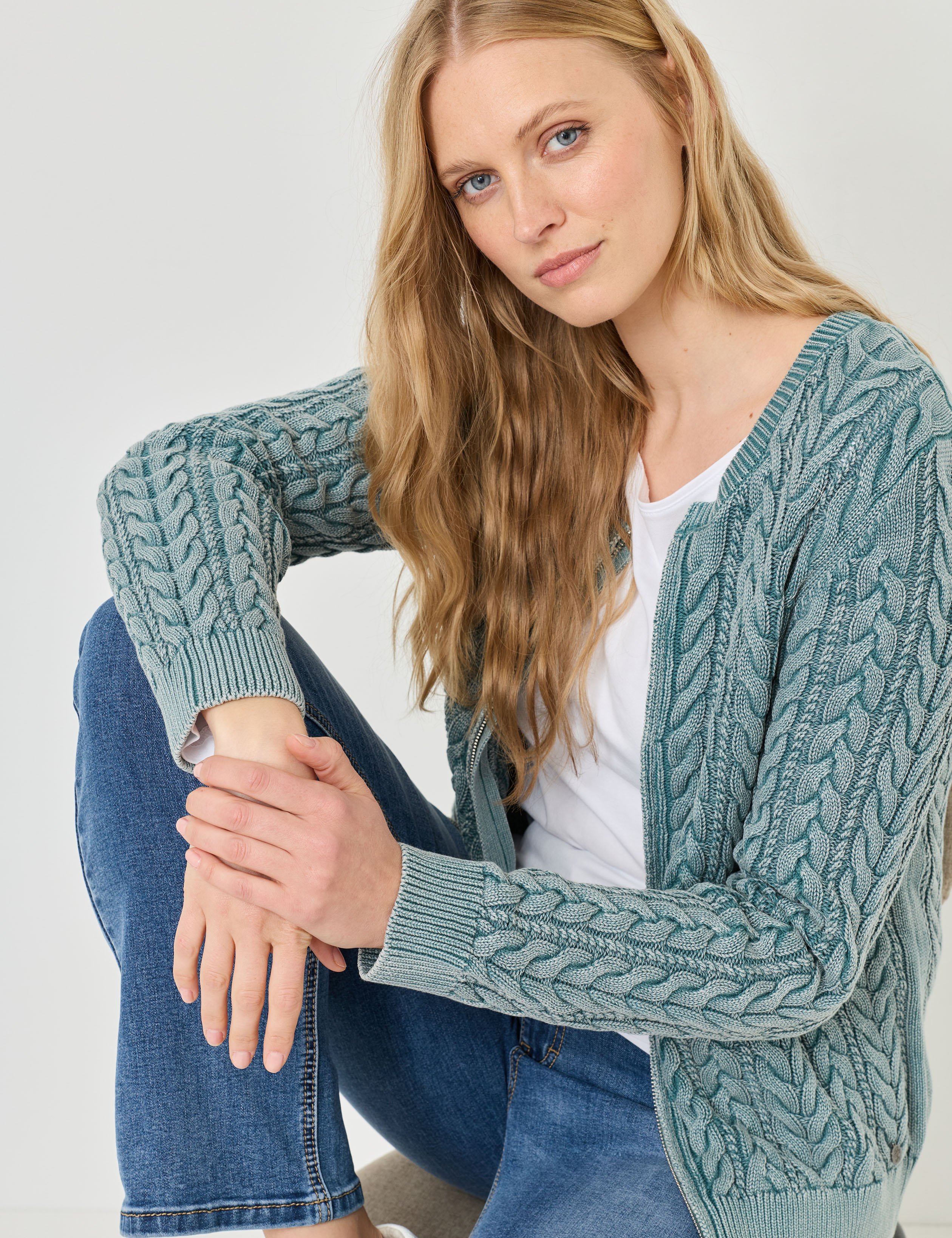 Strickjacke mit Zip, Pure Cotton