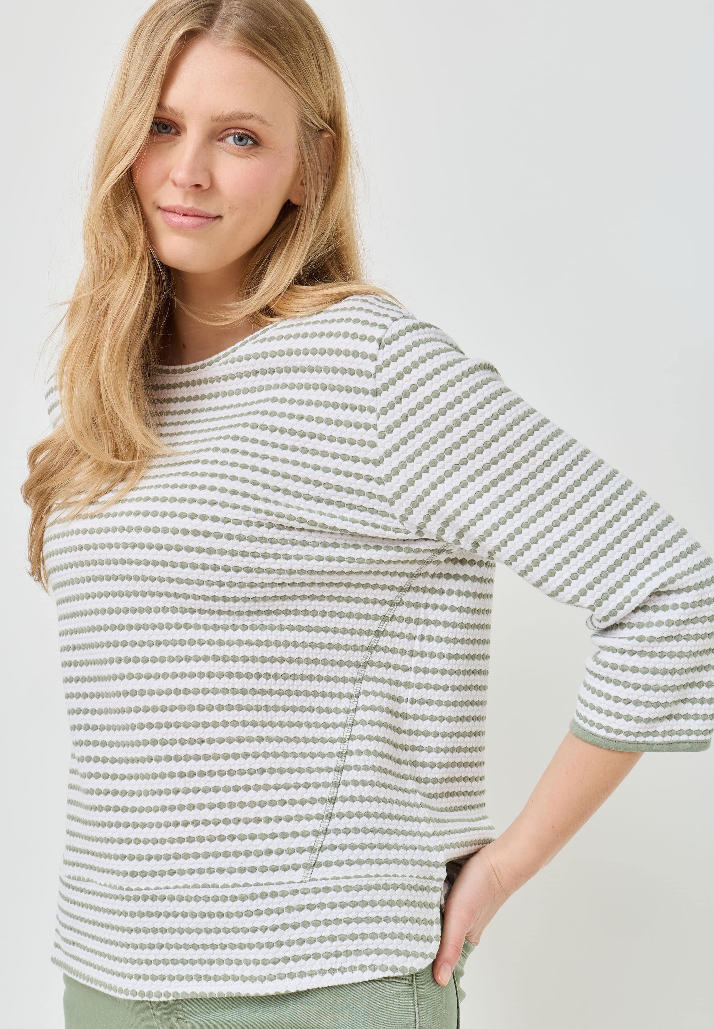 3/4-Arm Shirt in Piqué-Optik