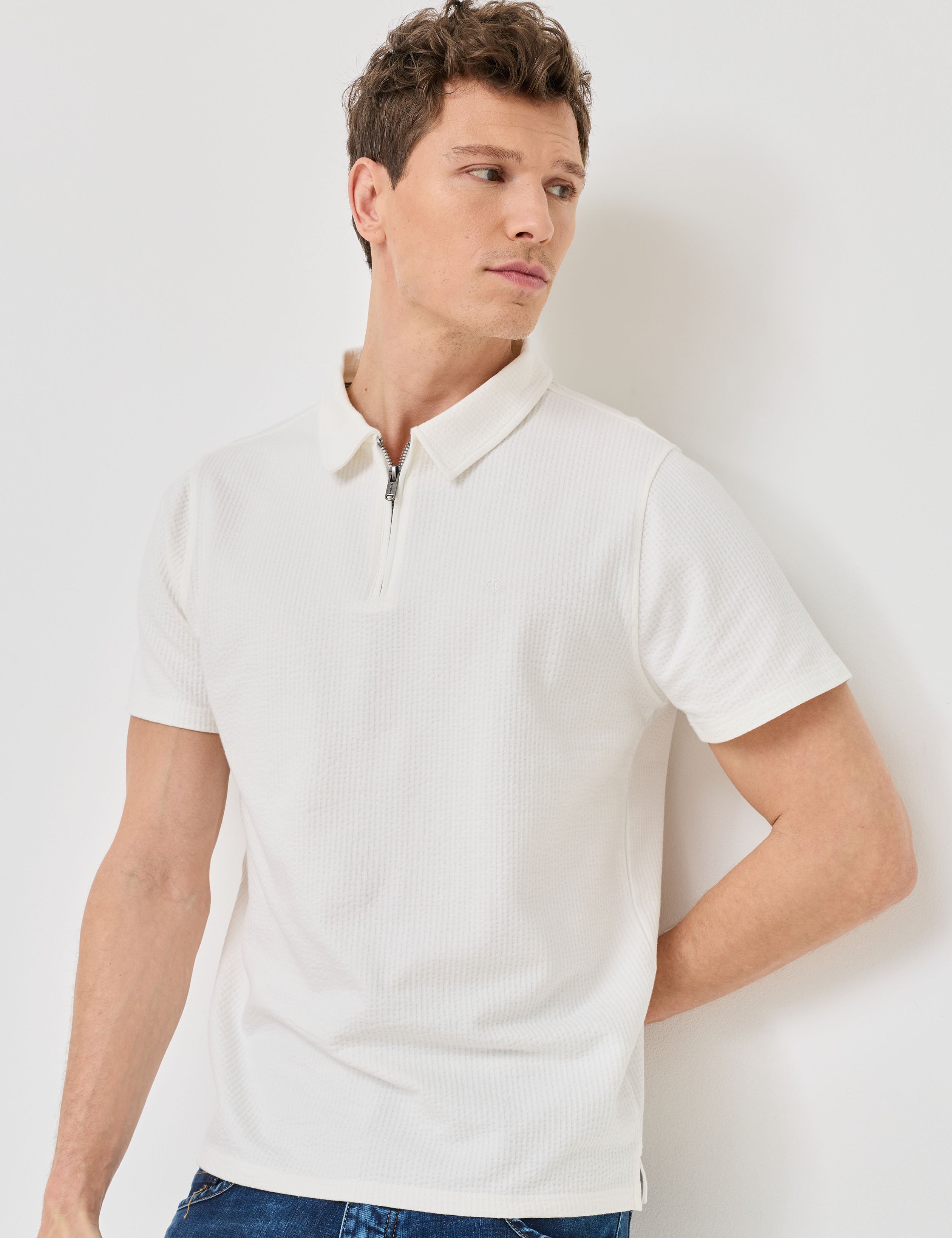 Polo-Shirt mit Struktur & Zip