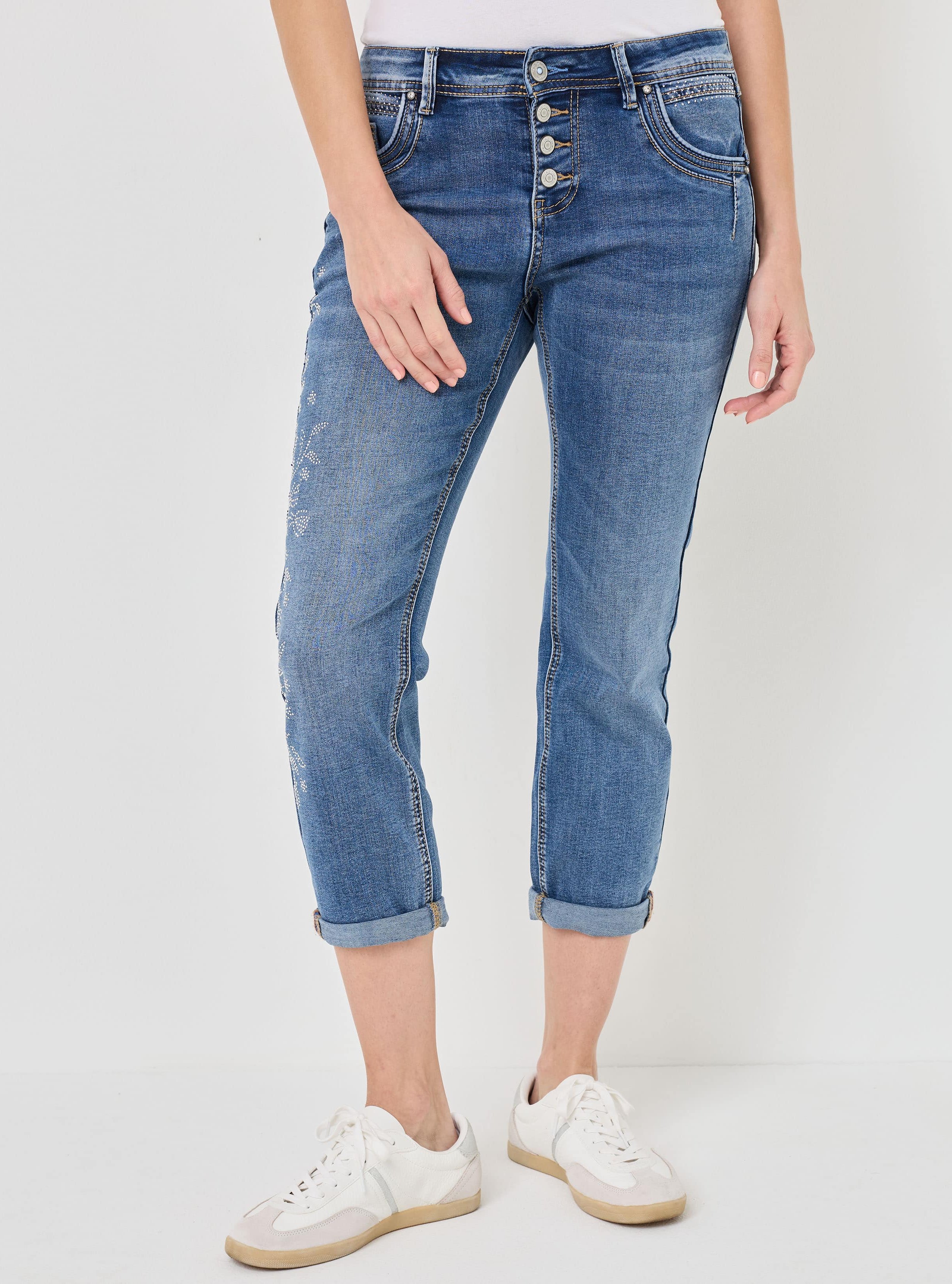 Slim Fit: 7/8 Jeans mit Steinchen