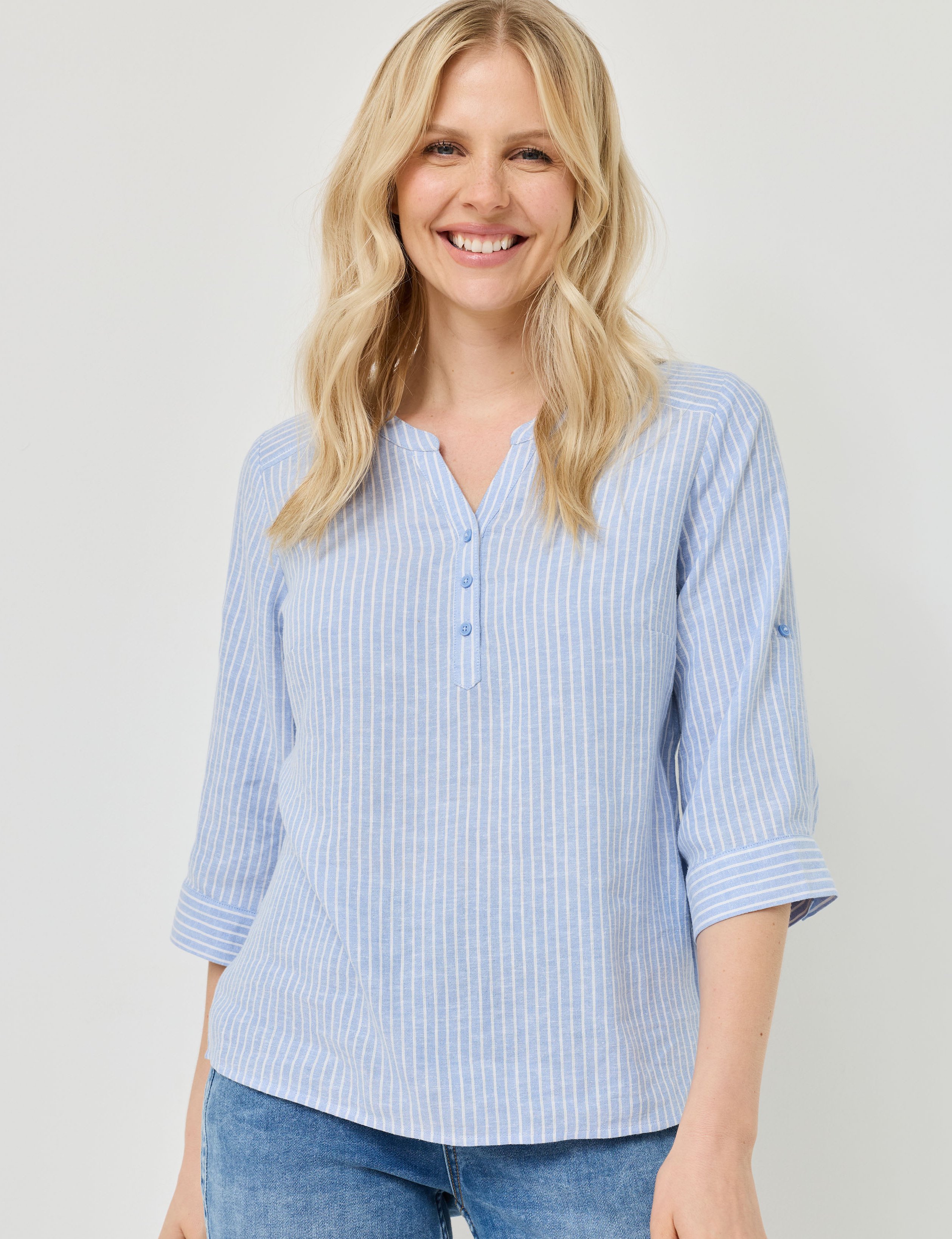 Gestreifte Bluse aus Leinen-Mix