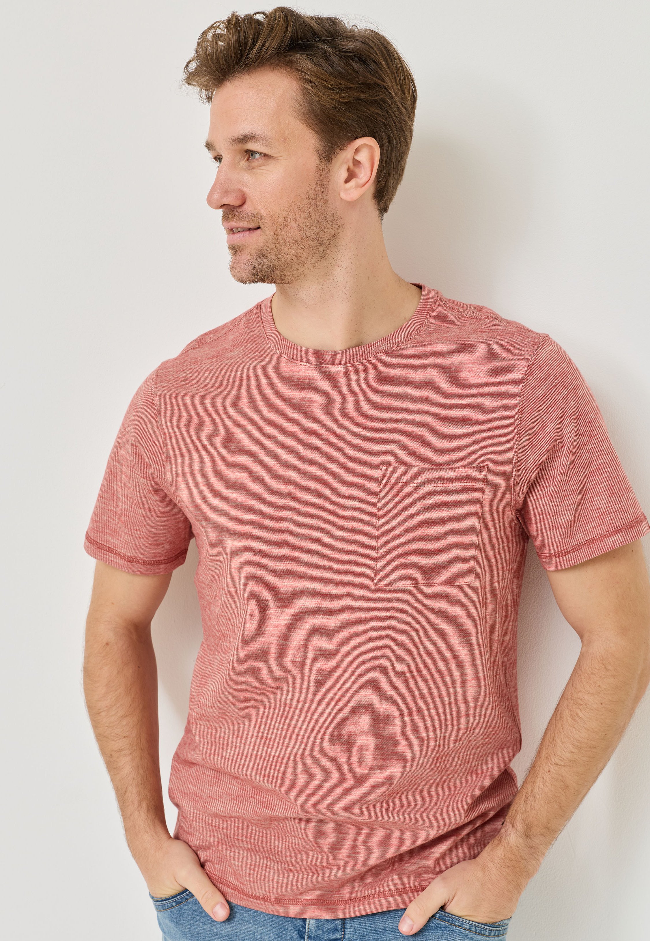 Basic T-Shirt melange, Brusttasche