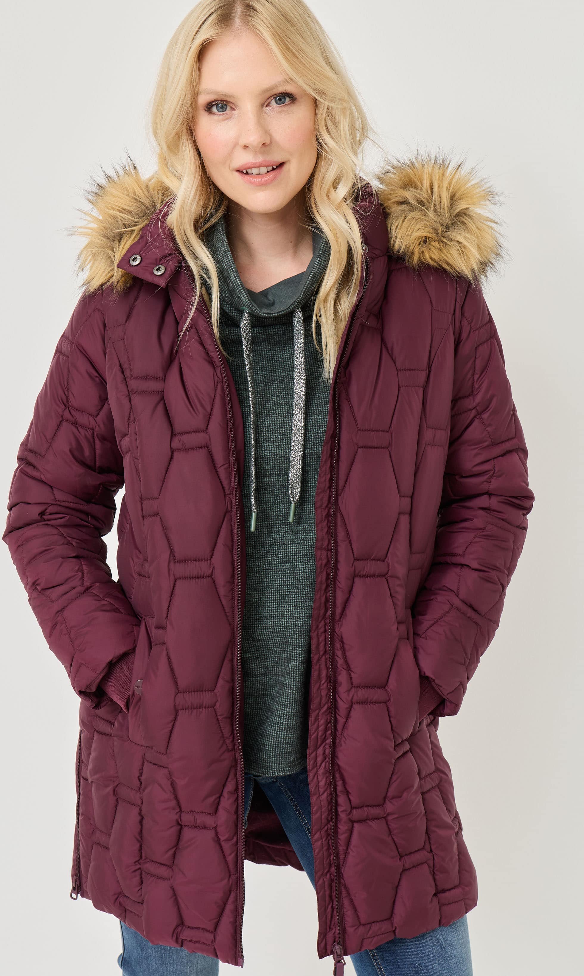 Wärmender Steppmantel mit Kapuze