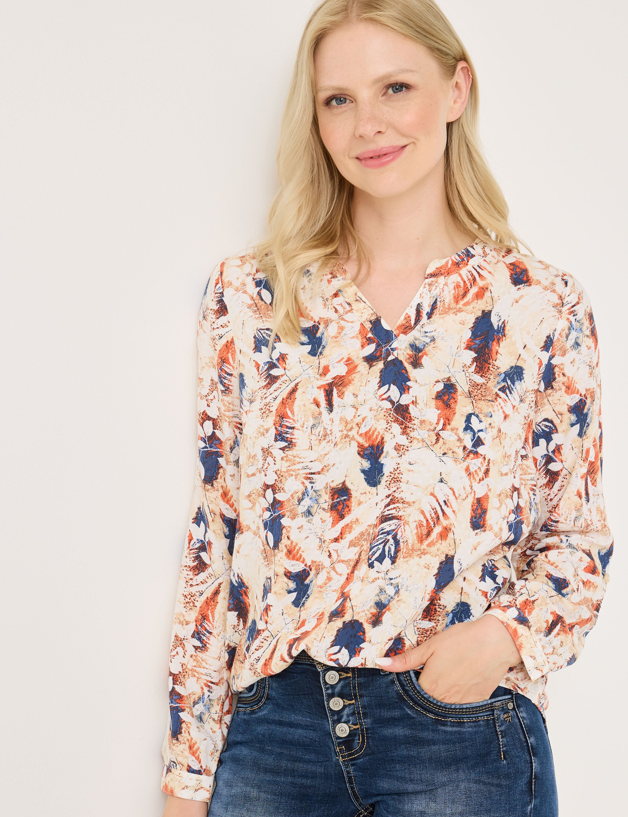 Bluse mit Henleykragen und Print