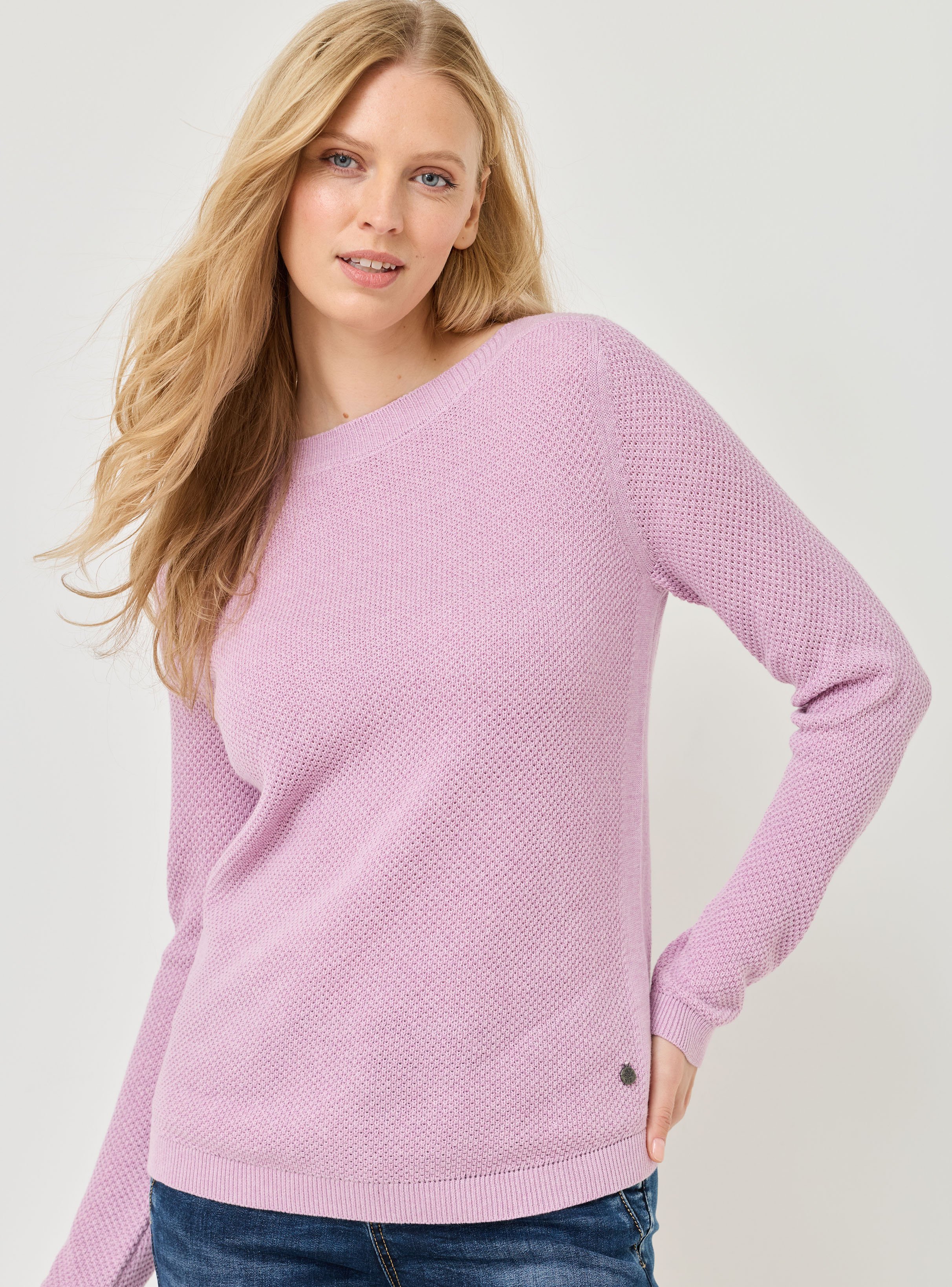 Rundhals-Pullover m. Strukturmuster