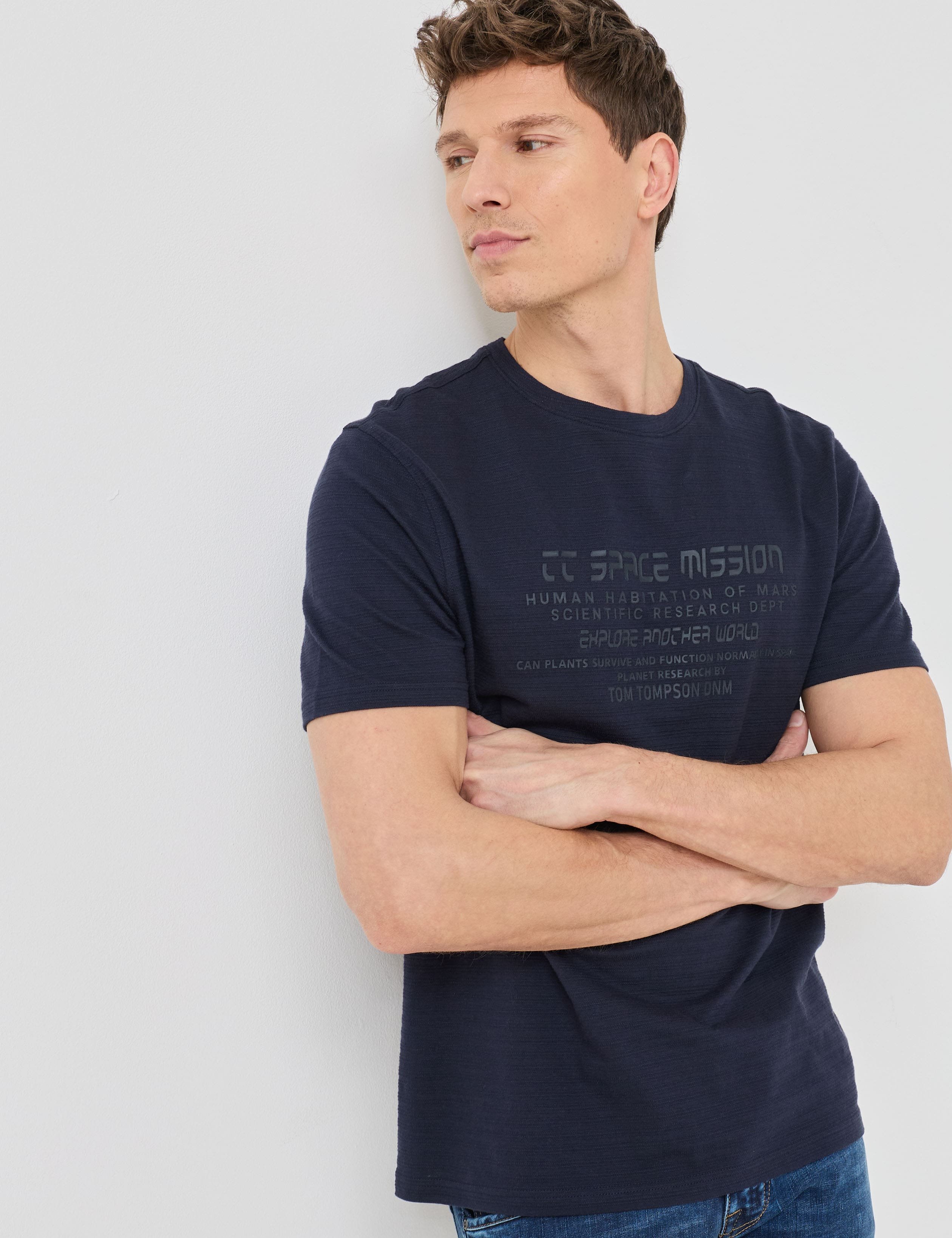 Struktur-Shirt mit Wording-Druck