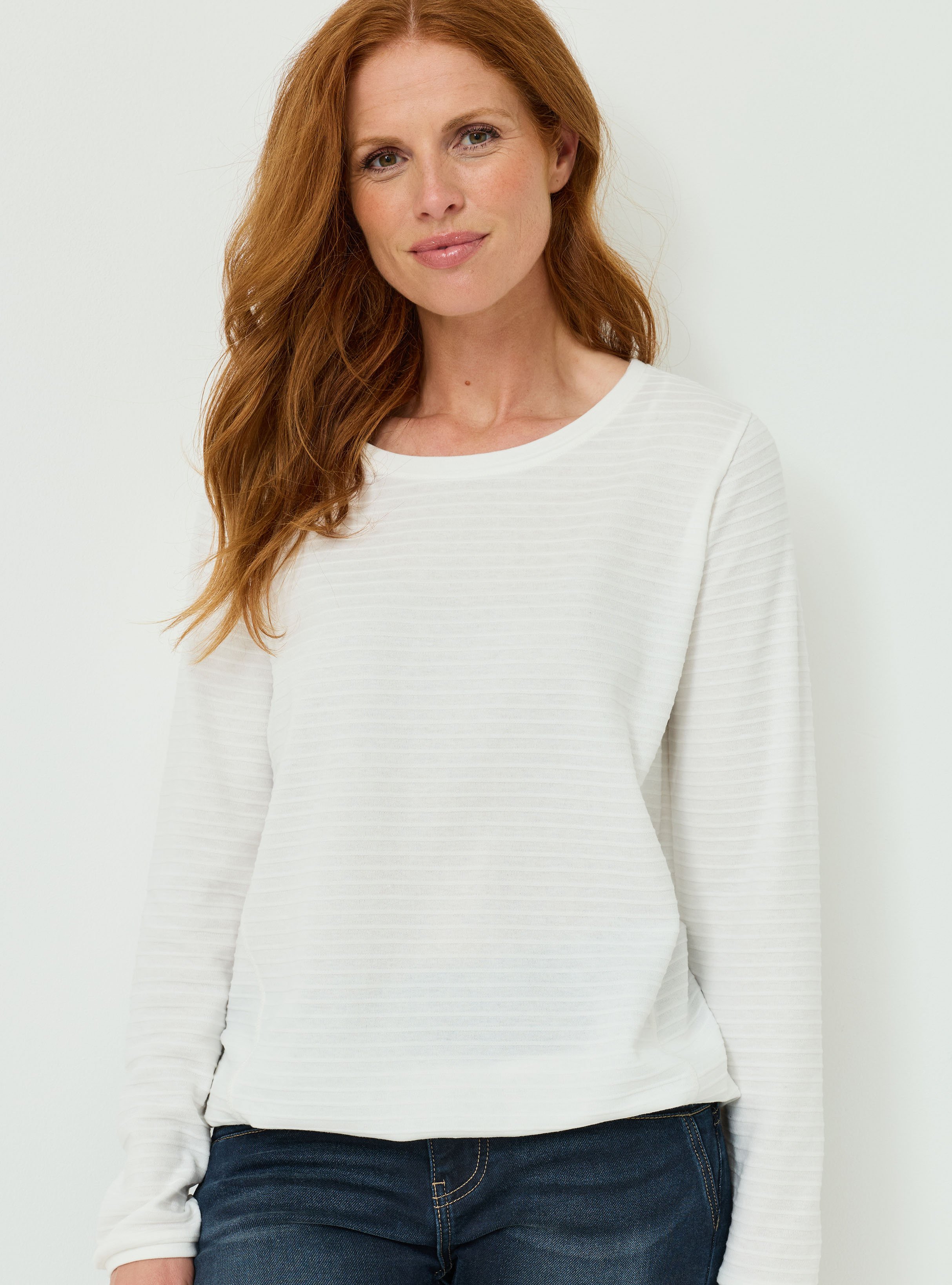 Langarmshirt mit Struktur-Streifen