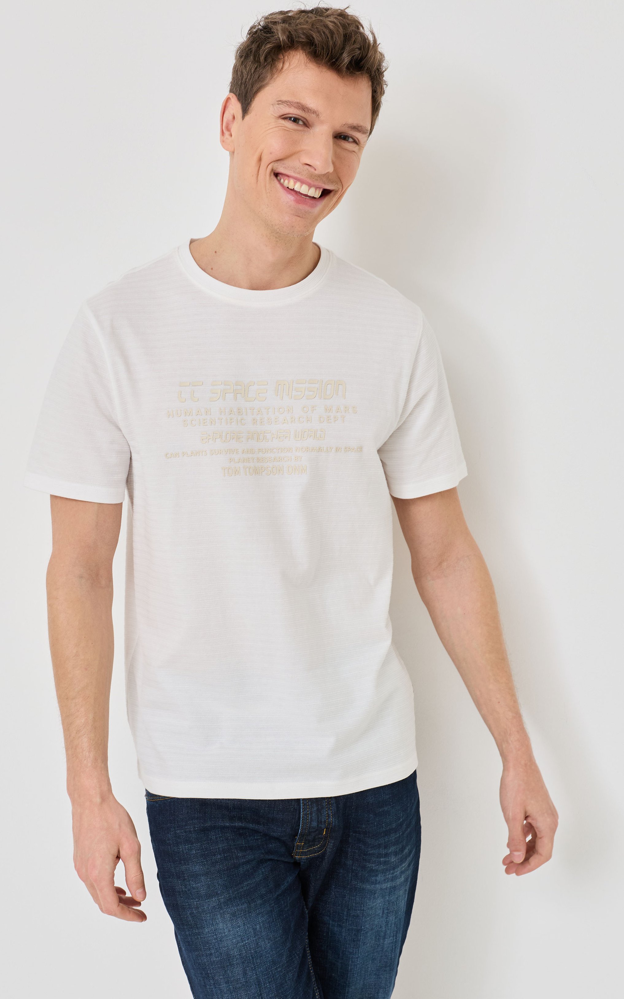 Struktur-Shirt mit Wording-Druck