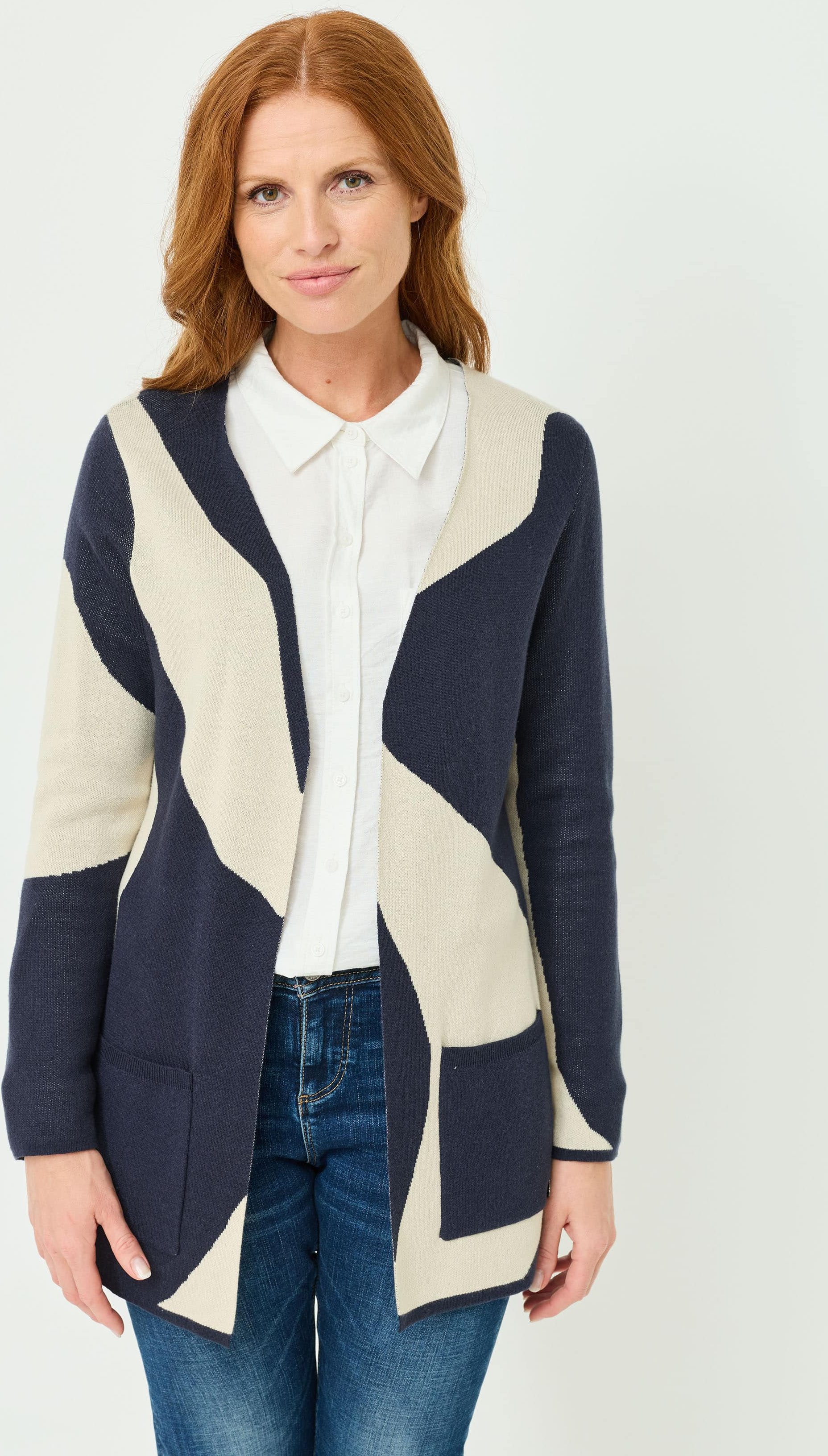 Lange Strickjacke, Intarsienmuster