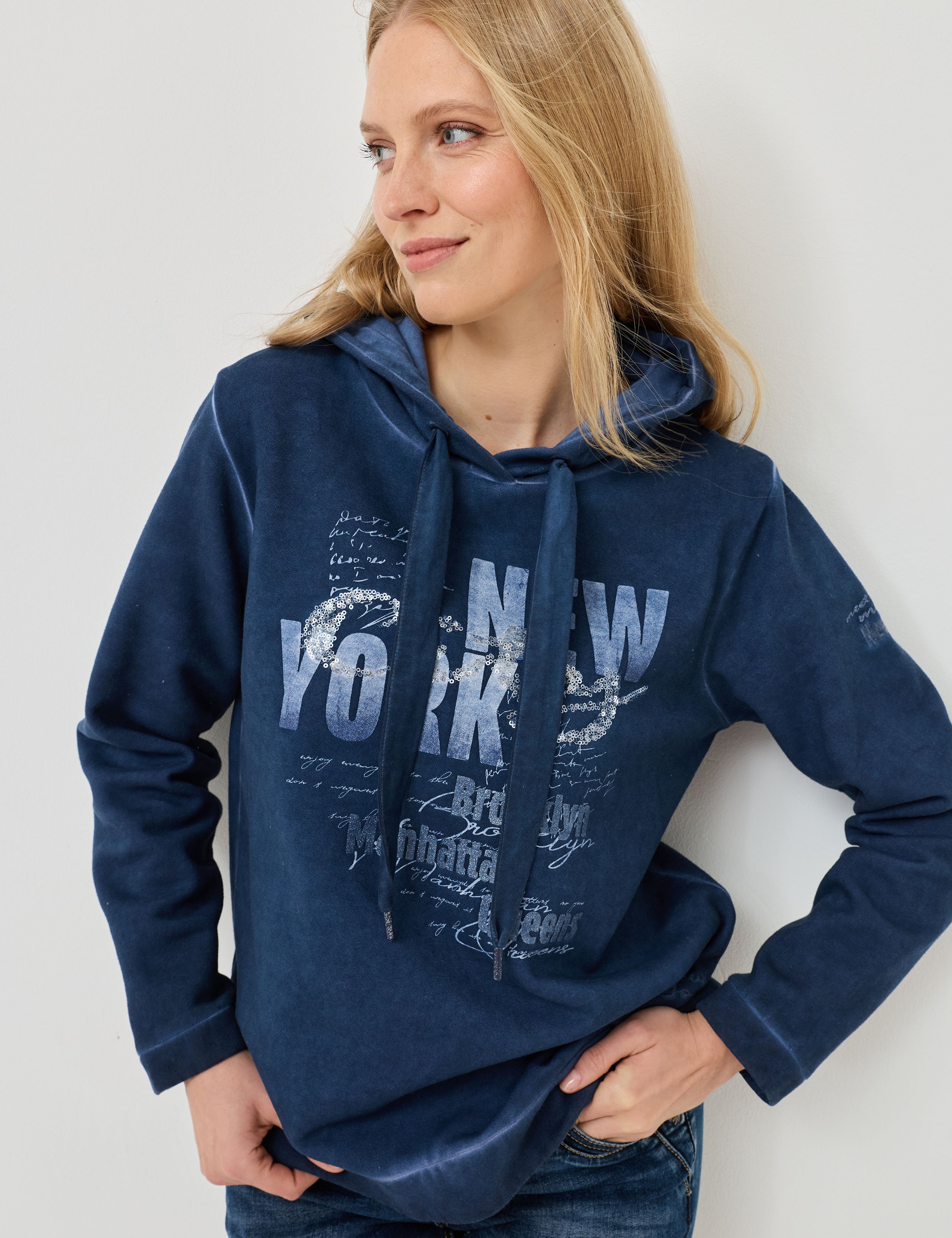 Kapuzen-Sweat mit Glitzer-Print