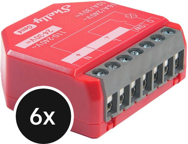 Shelly 1PM (Gen. 4) - WLAN 1-Kanal Relais max. 16A - 6er-Set (+12 Monate GRATIS Shelly Premium)