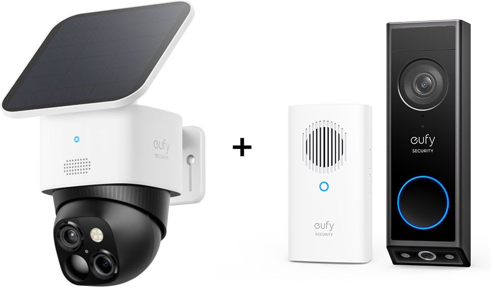 eufy SoloCam S340 - Dual Kamera Schwenk & Neige Outdoor Kamera + Video Doorbell E340 mit Chime