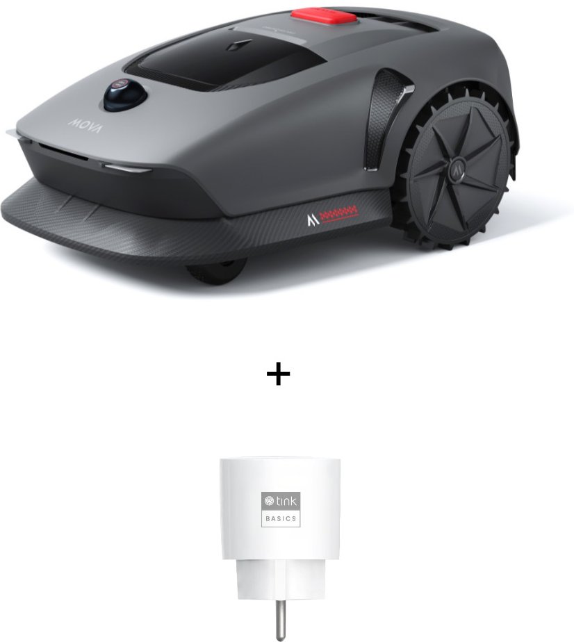 MOVA 600 Kit - Mähroboter ohne Begrenzungsdraht + Ersatzklingen & Radbürste + tink Basics Smart Plug