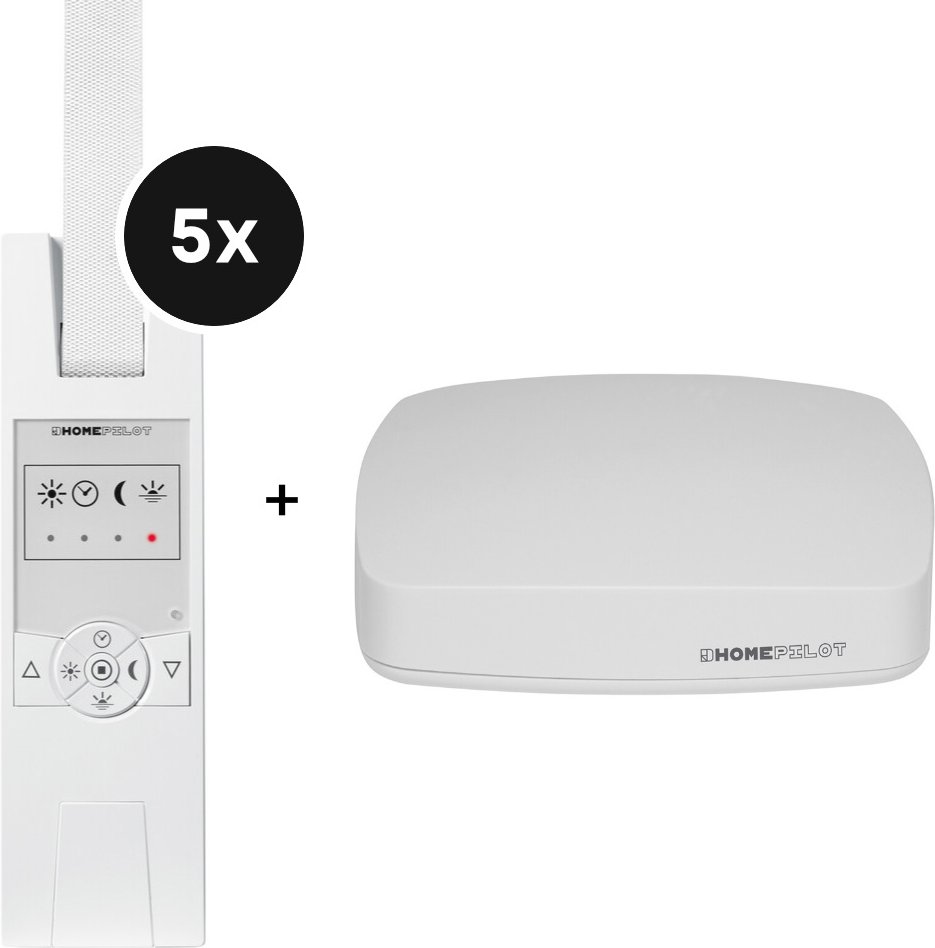 HOMEPILOT Gateway premium + Gurtwickler RolloTron classic smart 5er-Set