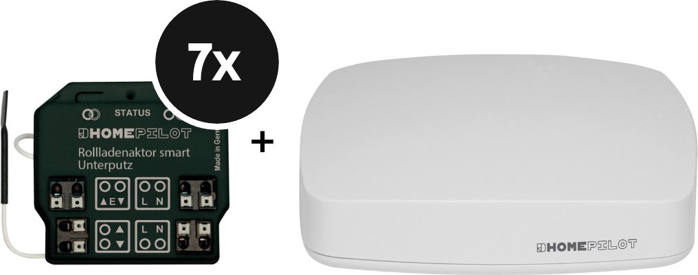 HOMEPILOT Gateway premium + Rollladenaktor smart Unterputz 7er-Set (+GRATIS Hombli Lichterkette)