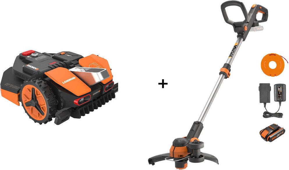 Worx Landroid Vision L1300 + Akku-Rasentrimmer WG163E.1 20V – mit Akku & Ladestation (+GRATIS Hombli Lichterkette)