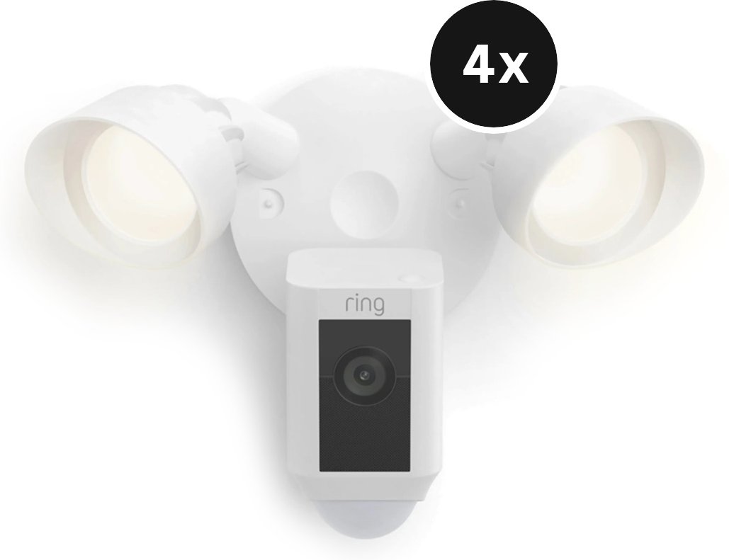Ring Floodlight Cam Wired Plus - 4er-Set (+GRATIS Hombli Lichterkette)
