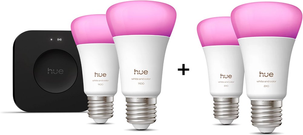 Philips Hue Starter Set - mit Bridge Pro und 2 White and Color Ambiance E27 Lampen + 2 White and Color Ambiance E27 Lamp...