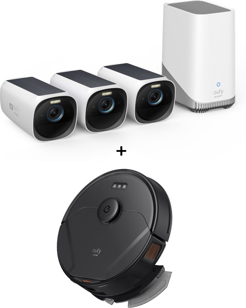 eufyCam 3 Starter Set 3+1 - 3er-Kameraset mit HomeBase 3 + Clean X8 Pro