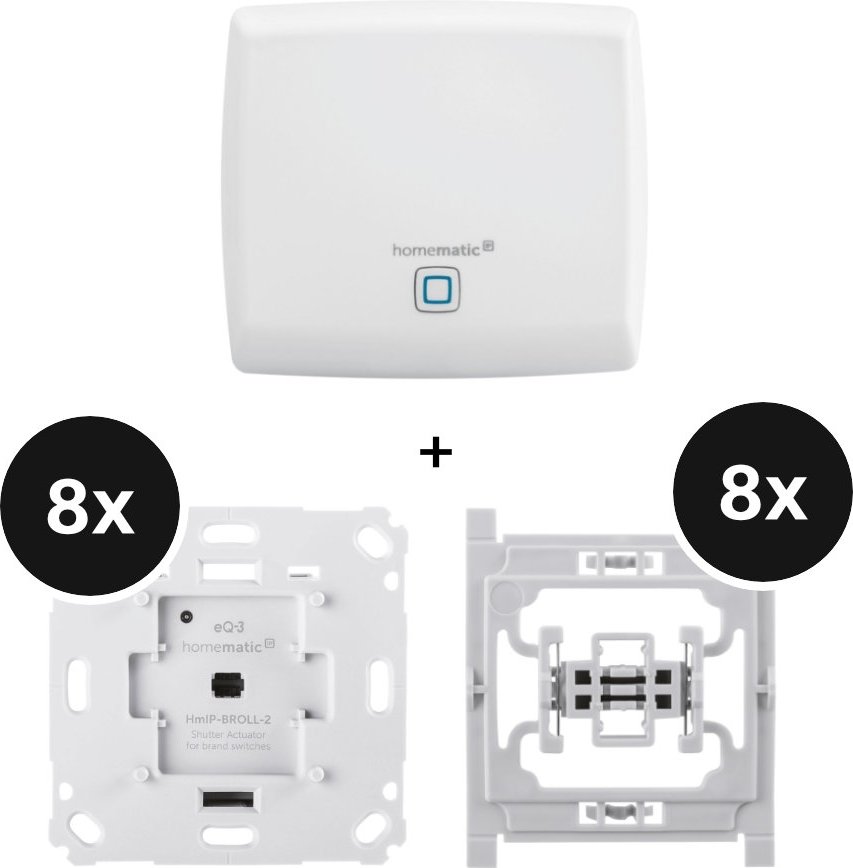 Homematic IP Starter Set mit 8 Rollladenaktoren für Markenschalter + Adapter
