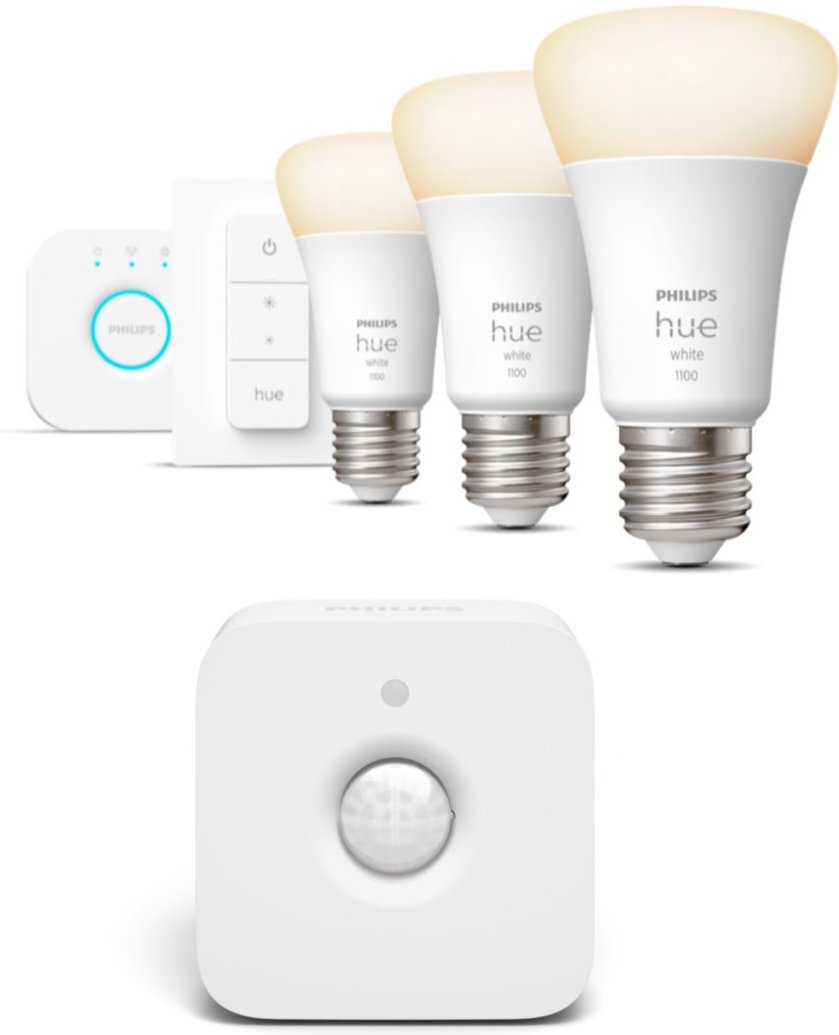 Philips Hue White E27 3er 1100lm Bluetooth Starter Kit + Bewegungsmelder