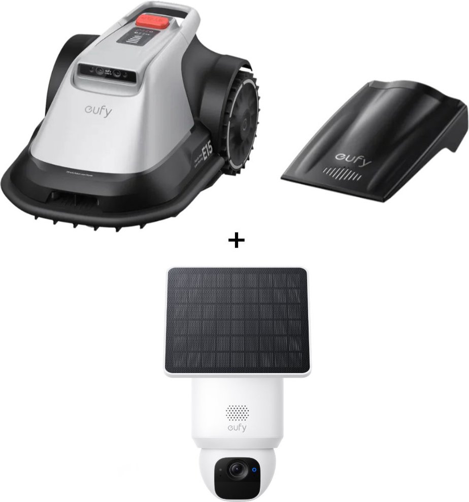 eufy Mähroboter E15 + gratis Garage + eufyCam Solo E30
