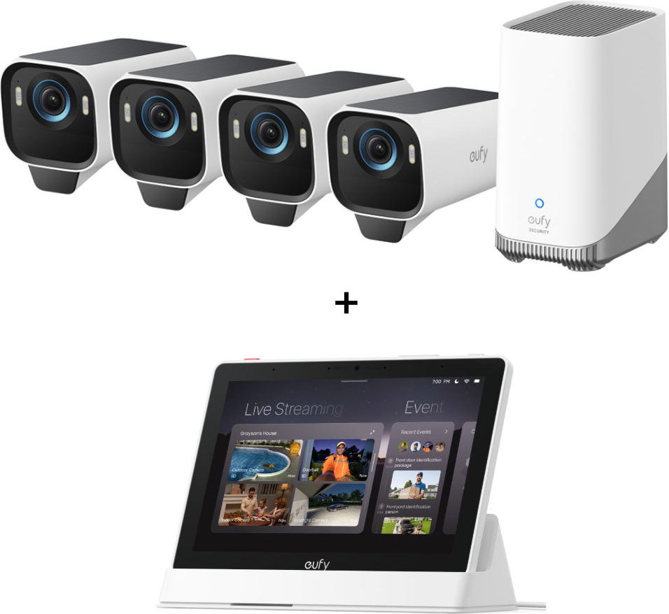eufyCam S3 Pro Starter-Set 4+1 - 4er-Kameraset mit HomeBase 3 + Smart Display E10
