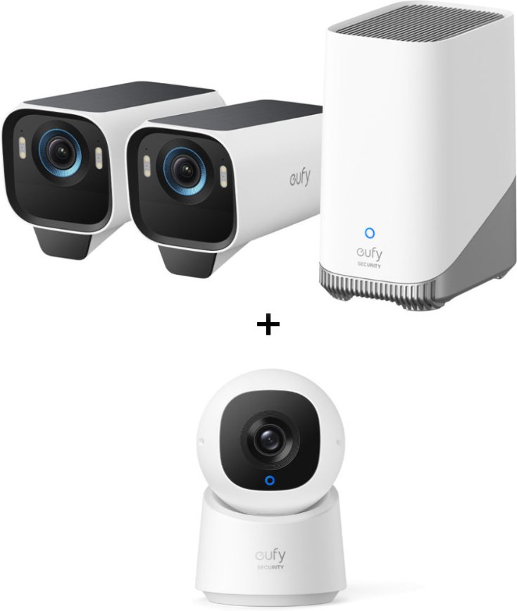 eufyCam S3 Pro Starter-Set 2+1 - 2er-Kameraset mit HomeBase 3 + Indoor Cam C220