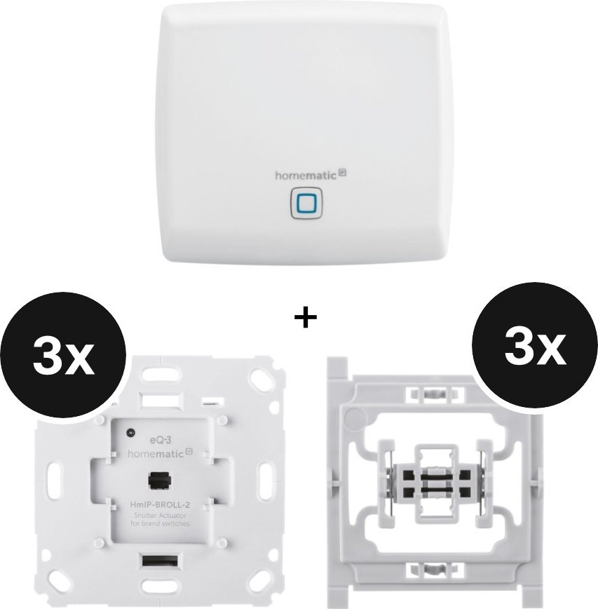 Homematic IP Starter Set mit 3 Rollladenaktoren für Markenschalter + Adapter