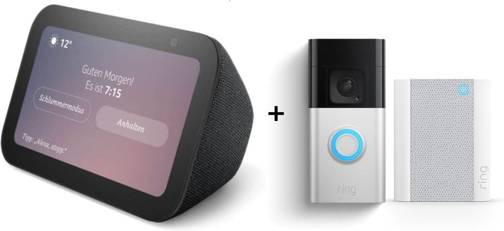 Amazon Echo Show 5 - Neueste Generation + Ring Battery Video Doorbell Plus + Chime Gen 2