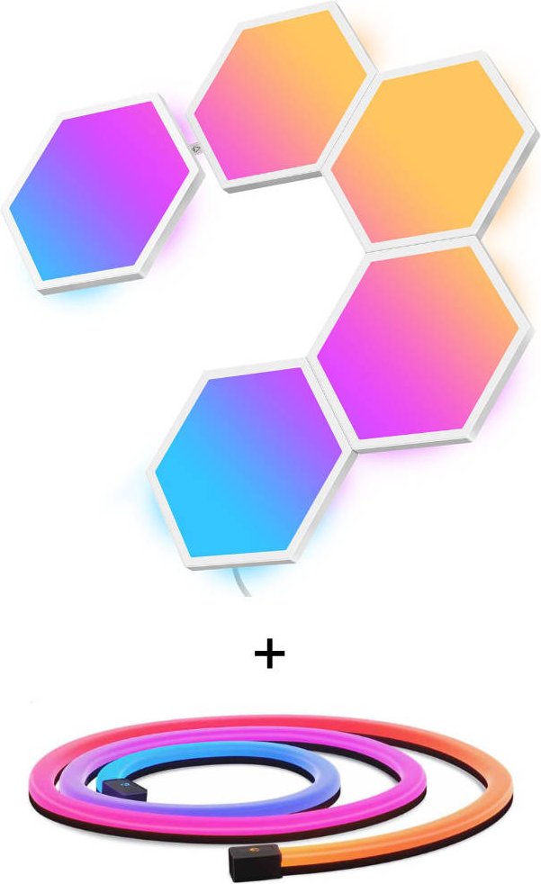 Govee Set - mit Wandleuchte - Glide Hexa Light Panels + Neon Tischlichtband - Neon Rope Light for Desks