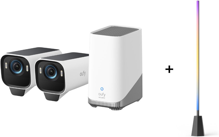 eufyCam S3 Pro Starter-Set 2+1- 2er-Kameraset mit HomeBase 3 + Zimmer Stehlampe E10