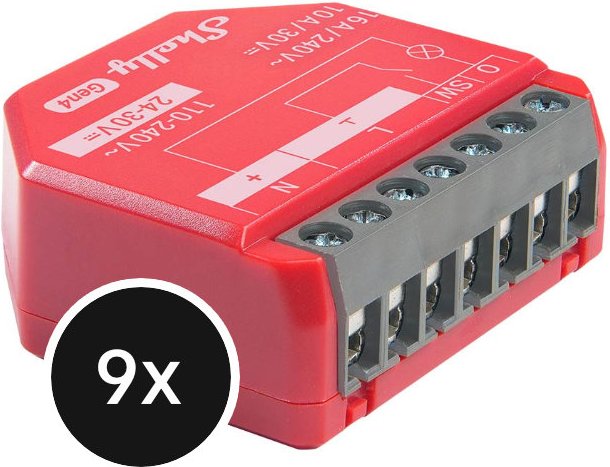 Shelly 1PM (Gen. 4) - WLAN 1-Kanal Relais max. 16A - 9er-Set (+12 Monate GRATIS Shelly Premium)