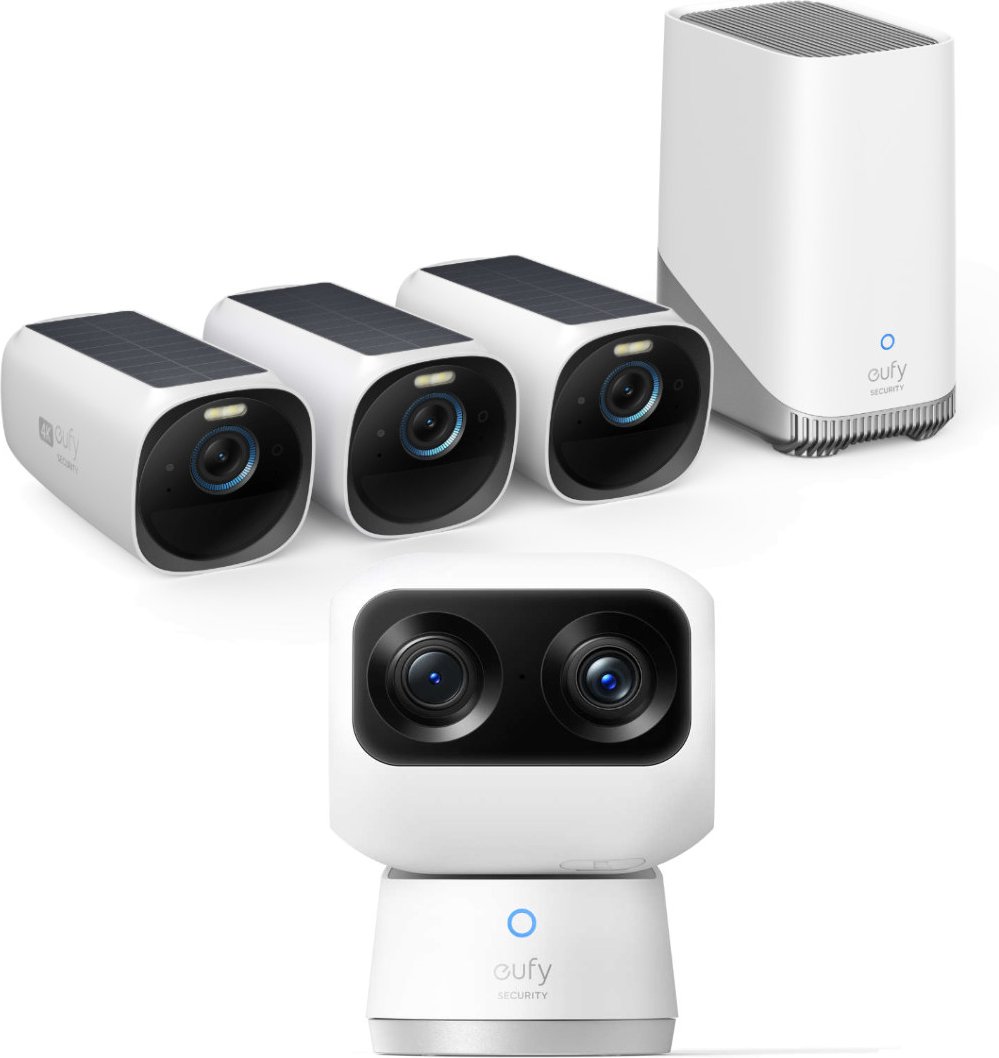 eufyCam 3 Starter-Set 3+1 - 3er-Kameraset mit HomeBase 3 + Indoor Cam S350 (+GRATIS Hombli Lichterkette)