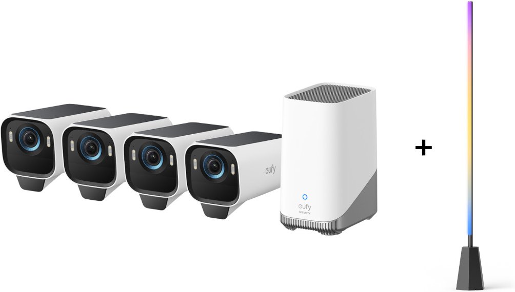 eufyCam S3 Pro Starter-Set 4+1- 4er-Kameraset mit HomeBase 3 + gratis Zimmer Stehlampe E10 (+GRATIS Hombli Lichterkette)