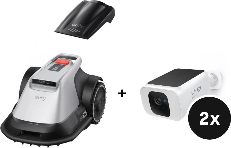 eufy Mähroboter E15 + gratis Garage + Solocam Solar 2K S40 - 2er-Set