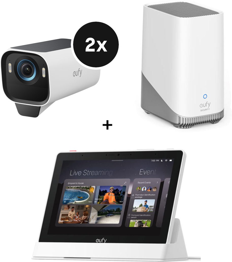 eufyCam S3 Pro Starter-Set 2+1 - 2er-Kameraset mit HomeBase 3 + Smart Display E10