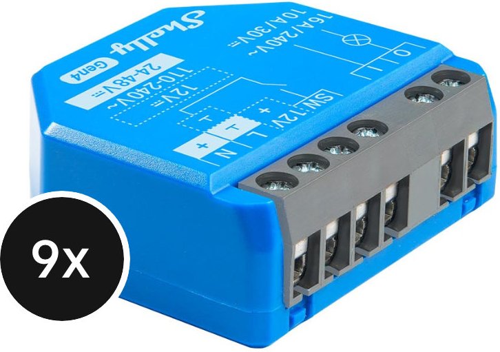 Shelly 1 (Gen. 4) - WLAN 1-Kanal Relais max. 16A - 9er-Set (+12 Monate GRATIS Shelly Premium)