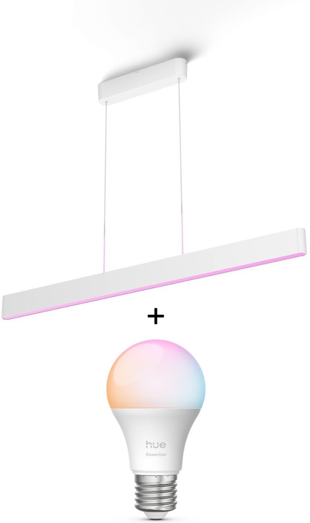 Philips Hue White & Color Ambiance Ensis Pendelleuchte 5500lm - Weiß + Essential White and Color Ambiance E27 8W LED Lam...