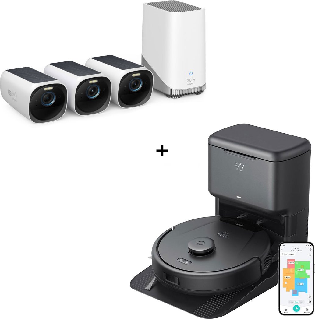 eufyCam 3 Starter Set 3+1 - 3er-Kameraset mit HomeBase 3 + eufy Clean L60 Hybrid SES