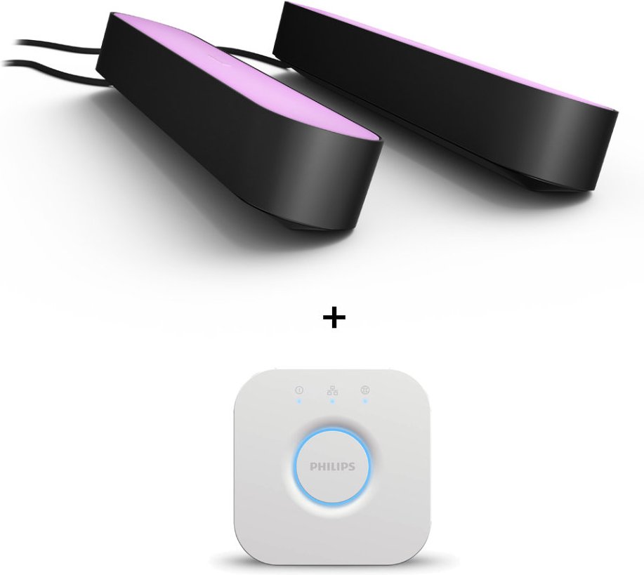 Philips Hue White & Col. Amb. Play Lightbar 500lm - 2er-Set + Philips Hue Bridge