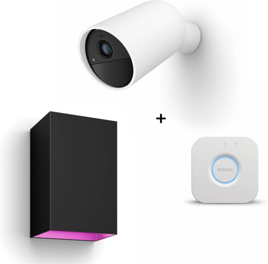 Philips Hue Secure kabellose Kamera + White & Color Ambiance Resonate Outdoor Wandleuchte + Bridge