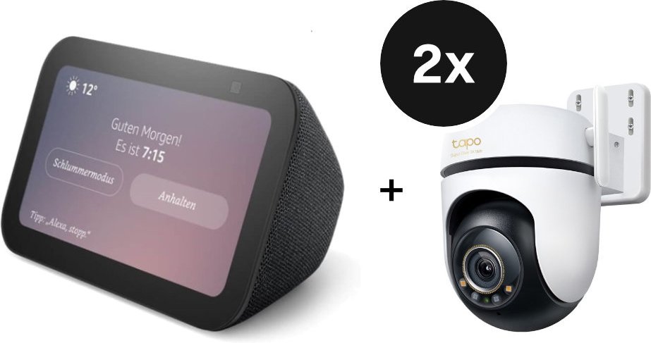 Amazon Echo Show 5 (3. Gen) + TP-Link Tapo C530WS - Schwenk-Neige-Außenkamera - 2er Set